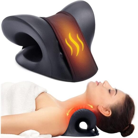 Neck Stretcher for Neck Pain Relief, Heated Cervical Traction Device Pillow with - Picture 1 of 7